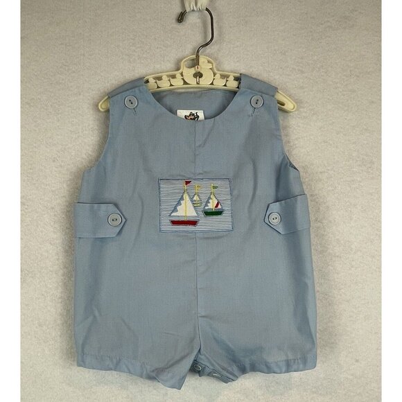 Cuties By Judy Other - Vintage Cuties By Judy Baby Boy Romper 3-6 Months Blue Sailboat Embroidery